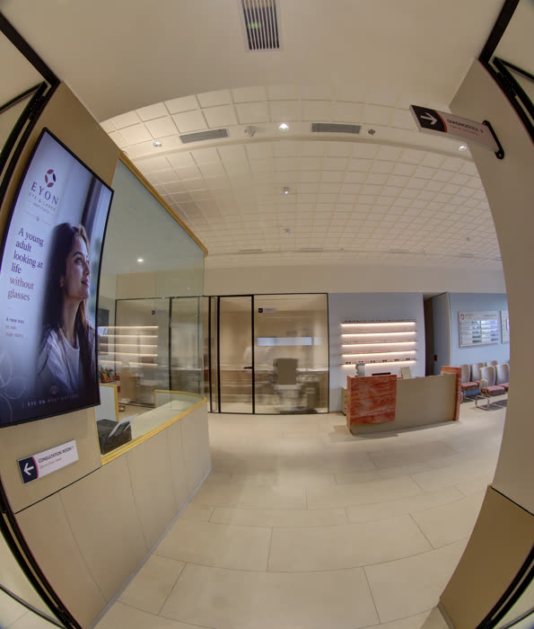 Reception corridor at EYON Eye & Laser Institute, Kharadi, Pune